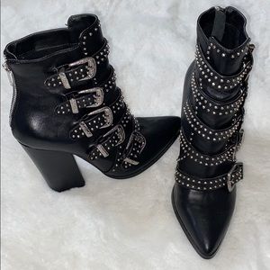 Steve Madden leather studded buckle booties